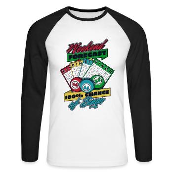 Weekend Forecast 100% Chance Of Bingo Daubers - Unisex Long Sleeve Baseball T-Shirt - white/black - Front - Nik (191cm)
