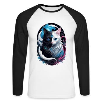 Chat fantasy yin et yang - T-shirt baseball manches longues Homme - blanc/noir - Devant - Nik (191cm)