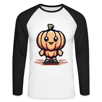 Citrouille Kawaii Citrouille d’Halloween mignonne - T-shirt baseball manches longues Homme - blanc/noir - Devant - Nik (191cm)