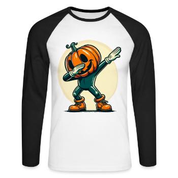 Dabbing Halloween Pumpkin Funny Dabbing Pumpkin - Unisex Long Sleeve Baseball T-Shirt - white/black - Front - Nik (191cm)