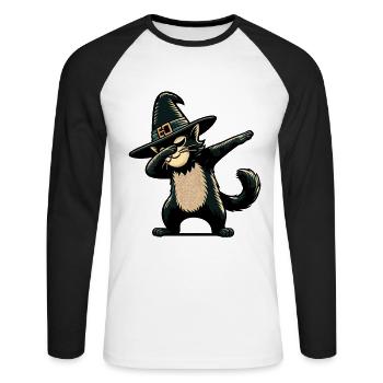 Dabbende Hexen Katze Lustiger Katzenliebhaber - Unisex Baseballshirt langarm - Weiß/Schwarz - Vorne - Nik (191cm)