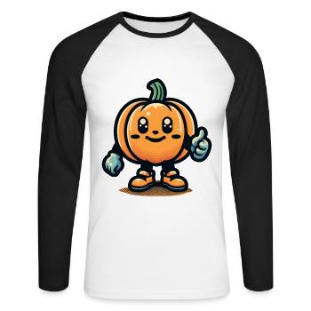 Citrouille Kawaii Mignon Décoration de citrouille d’Halloween - T-shirt baseball manches longues Homme - blanc/noir - Devant - Nik (191cm)