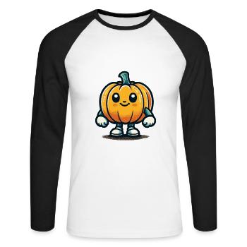 Citrouille Kawaii Citrouille d’Halloween mignonne - T-shirt baseball manches longues Homme - blanc/noir - Devant - Nik (191cm)
