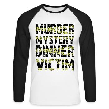Murder Mystery Dinner plays the victim - Unisex Long Sleeve Baseball T-Shirt - white/black - Front - Nik (191cm)