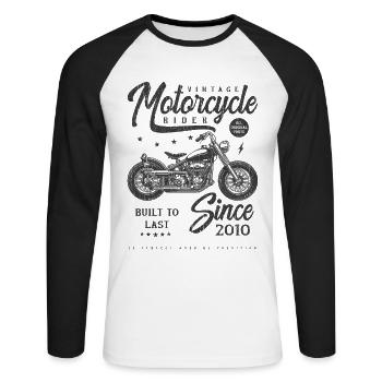 Vintage Motorrad Biker Geburtstag geboren im Jahr 2010 - Unisex Baseballshirt langarm - Weiß/Schwarz - Vorne - Nik (191cm)