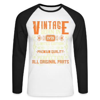 1959 Born in 1959 - Built in 1959 Birthday in 1959 - Unisex Long Sleeve Baseball T-Shirt - white/black - Front - Nik (191cm)