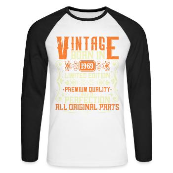 1969 Né en 1969 - Année de construction 1969 Anniversaire 1969 - T-shirt baseball manches longues Homme - blanc/noir - Devant - Nik (191cm)