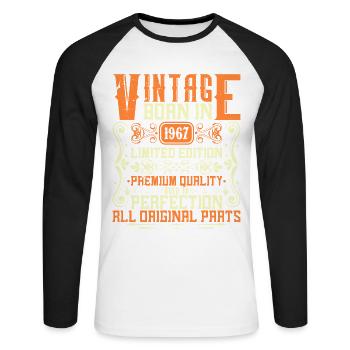 1967 Born in 1967 - Built in 1967 Birthday in 1967 - Unisex Long Sleeve Baseball T-Shirt - white/black - Front - Nik (191cm)