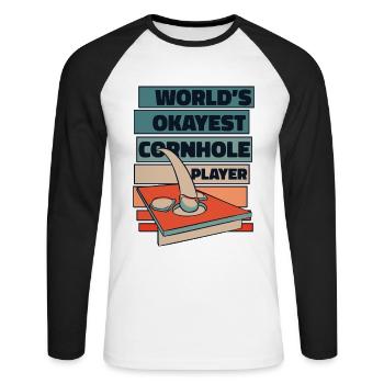 World’s Okayest Cornhole Player Plateaux de jeu - T-shirt baseball manches longues Homme - blanc/noir - Devant - Nik (191cm)