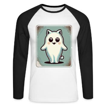 Cute Ghosts Cat Kawaii Ghost Pet - Unisex Long Sleeve Baseball T-Shirt - white/black - Front - Nik (191cm)