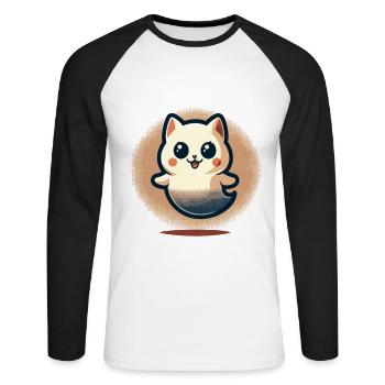 Cute Ghosts Cat Kawaii Ghost Pet - Unisex Long Sleeve Baseball T-Shirt - white/black - Front - Nik (191cm)