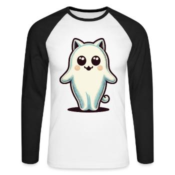 Cute Ghosts Cat Kawaii Ghost Pet - Unisex Long Sleeve Baseball T-Shirt - white/black - Front - Nik (191cm)