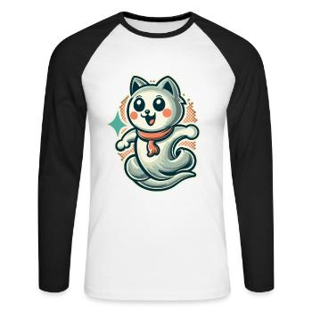 Cute Ghosts Cat Kawaii Ghost Pet - Unisex Long Sleeve Baseball T-Shirt - white/black - Front - Nik (191cm)
