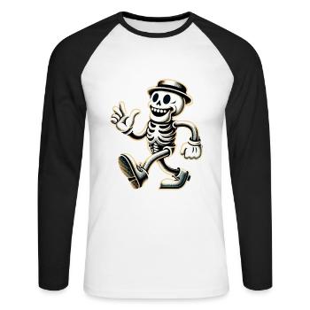 Squelette d’os d’Halloween de dessin animé vintage rétro - T-shirt baseball manches longues Homme - blanc/noir - Devant - Nik (191cm)