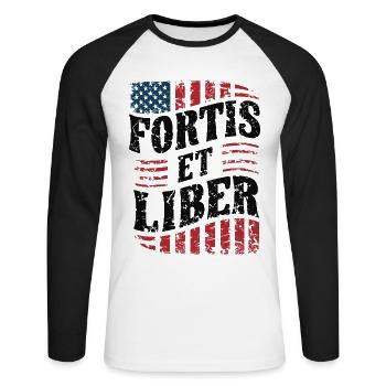 Amerikanische Flagge Fortis et Liber Patriotische Freiheit - Unisex Baseballshirt langarm - Weiß/Schwarz - Vorne - Nik (191cm)