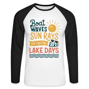 Bootswellen Sonnenstrahlen Seetage, Sommer, - Unisex Baseballshirt langarm - Weiß/Schwarz - Vorne - Nik (191cm)