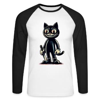 Creepy Cat Psycho Pet Halloween Decoration - Unisex Long Sleeve Baseball T-Shirt - white/black - Front - Nik (191cm)