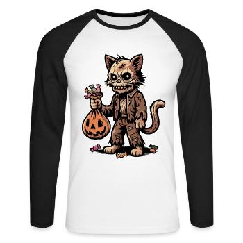 Chat zombie mort-vivant Trick or Treat - T-shirt baseball manches longues Homme - blanc/noir - Devant - Nik (191cm)