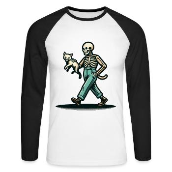 Funny Retro Cartoon Skeleton Cat Owner - Unisex Long Sleeve Baseball T-Shirt - white/black - Front - Nik (191cm)