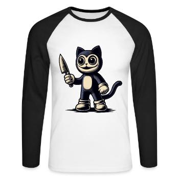 Costume d’Halloween Creepy Cat Psycho Pet - T-shirt baseball manches longues Homme - blanc/noir - Devant - Nik (191cm)
