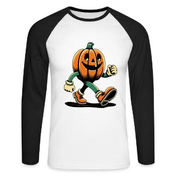 Retro Cartoon Pumpkin Vintage Halloween Style - Unisex Long Sleeve Baseball T-Shirt - white/black - Front - Nik (191cm)