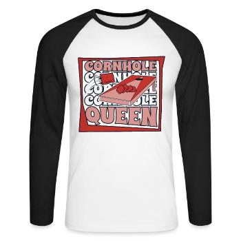 Cornhole Queen Spielbretter Sitzsack Profi - Unisex Baseballshirt langarm - Weiß/Schwarz - Vorne - Nik (191cm)