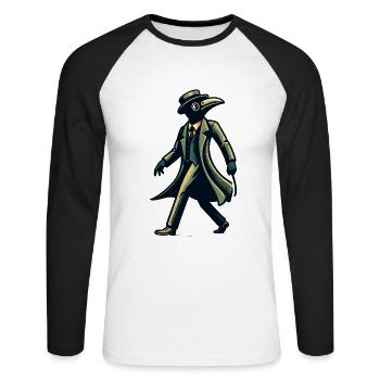 Gruseliges Halloween Streetwear Plague Doctor - Unisex Baseballshirt langarm - Weiß/Schwarz - Vorne - Nik (191cm)