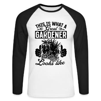 This is what a great gardener looks like - Hobby G - Unisex Long Sleeve Baseball T-Shirt - white/black - Front - Nik (191cm)