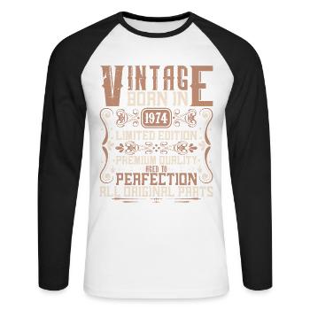 1974 Anniversaire Millésime 1974 Né Millésime 1974 - T-shirt baseball manches longues Homme - blanc/noir - Devant - Nik (191cm)