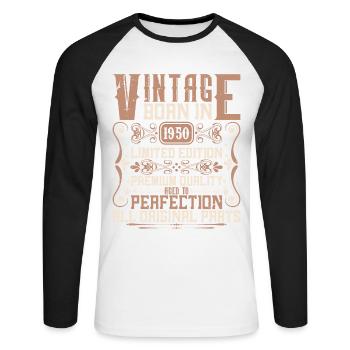 1950's Birthday Vintage 1950's Born Vintage 1950's - Unisex Long Sleeve Baseball T-Shirt - white/black - Front - Nik (191cm)