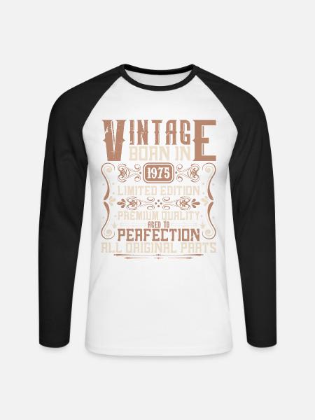 1975 Syntymäpäivä Vuosikerta 1975 Syntynyt Vintage 1975 - Miesten pitkähihainen baseballpaita - valkoinen/musta
