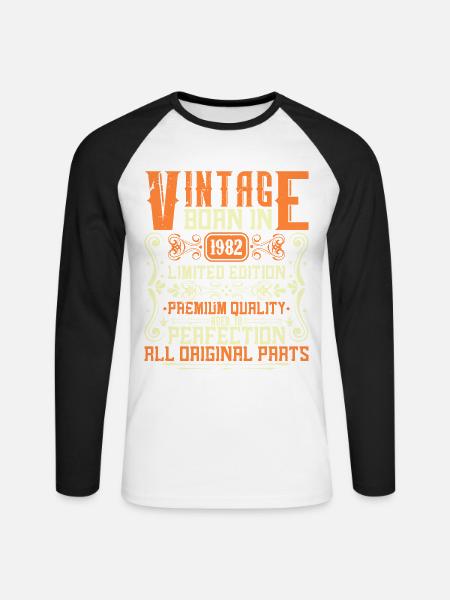 1982 Jahrgang 1982 - Baujahr 1982 Geburtstag 1982 - Unisex Baseballshirt langarm - Weiß/Schwarz