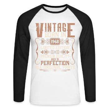 1968 Anniversaire Millésime 1968 Né Millésime 1968 - T-shirt baseball manches longues Homme - blanc/noir - Devant - Nik (191cm)