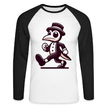 Rétro Vintage Dessin animé Halloween Costume Décoration - T-shirt baseball manches longues Homme - blanc/noir - Devant - Nik (191cm)