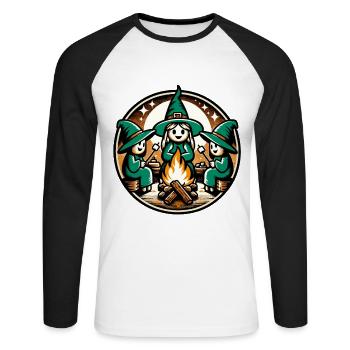 Camping Lagerfeuer Vintage Hexen Design - Unisex Baseballshirt langarm - Weiß/Schwarz - Vorne - Nik (191cm)