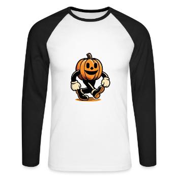 Retro Cartoon Pumpkin Vintage Halloween Style - Unisex Long Sleeve Baseball T-Shirt - white/black - Front - Nik (191cm)