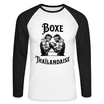 BOXE Thaïlandaise, cadeau pour boxeur et boxeuse - T-shirt baseball manches longues Homme - blanc/noir - Devant - Nik (191cm)