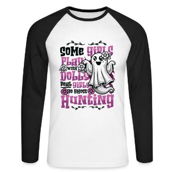 Les vraies filles partent à la chasse aux fantômes - T-shirt baseball manches longues Homme - blanc/noir - Devant - Nik (191cm)