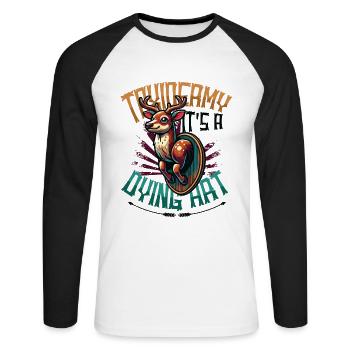 Taxidermy It's A Dying Art Deer Motif - Unisex Long Sleeve Baseball T-Shirt - white/black - Front - Nik (191cm)
