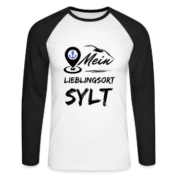Sylt mon endroit préféré-île préférée Sylt-Möwe - T-shirt baseball manches longues Homme - blanc/noir - Devant - Nik (191cm)