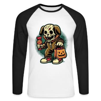 Undead Zombie Dog Trick Or Treat - Unisex Long Sleeve Baseball T-Shirt - white/black - Front - Nik (191cm)