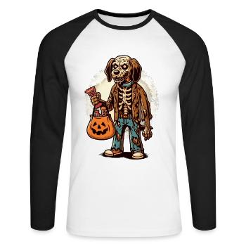 Undead Zombie Dog Trick or Treat Halloween - Unisex Long Sleeve Baseball T-Shirt - white/black - Front - Nik (191cm)