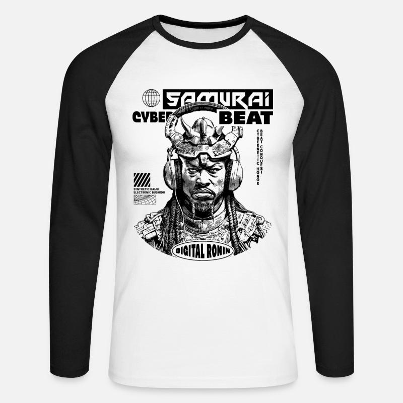 Tech Samurai Sci-Fi Shirt - Unisex Long Sleeve Baseball T-Shirt - white/black