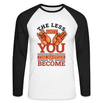 Moins vous avez de merde Statue symbole bouddhiste - T-shirt baseball manches longues Homme - blanc/noir - Devant - Nik (191cm)