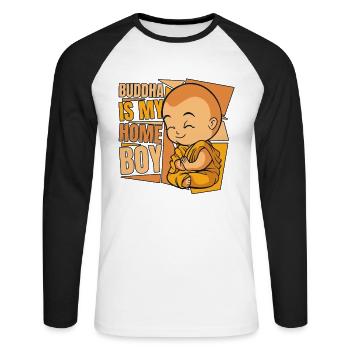 Buddha Is My Home Boy Buddhist Statue Symbol - Unisex Long Sleeve Baseball T-Shirt - white/black - Front - Nik (191cm)