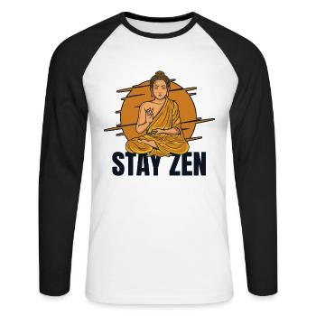 Stay Zen Buddhist Statue Symbol Priest Buddhism - Unisex Long Sleeve Baseball T-Shirt - white/black - Front - Nik (191cm)