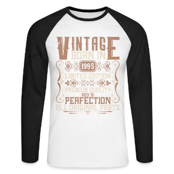 1995 Geburtstag Jahrgang 1995 Geboren Vintage 1995 - Unisex Baseballshirt langarm - Weiß/Schwarz - Vorne - Nik (191cm)