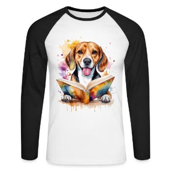 Beagle Reading Book Dog Funny Animal Design Print - Unisex Long Sleeve Baseball T-Shirt - white/black - Front - Nik (191cm)