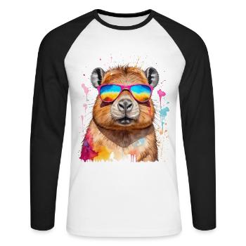 Lunettes de soleil Capybara Capy Colorful Animal Design Print - T-shirt baseball manches longues Homme - blanc/noir - Devant - Nik (191cm)