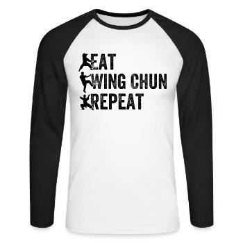 Manger Wing Chun Repeat - Combattant de Wing Chun - T-shirt baseball manches longues Homme - blanc/noir - Devant - Nik (191cm)